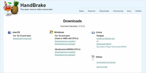 HandBrakeのダウンロード