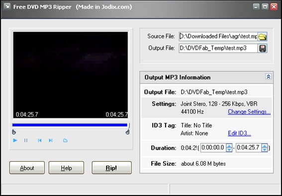 DVD音声抽出ソフトFree DVD MP3 Ripper